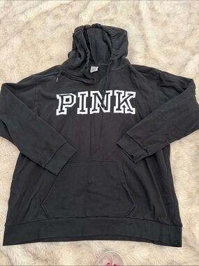 PINK Victoria's Secret Black Hooded Pullover Size Large